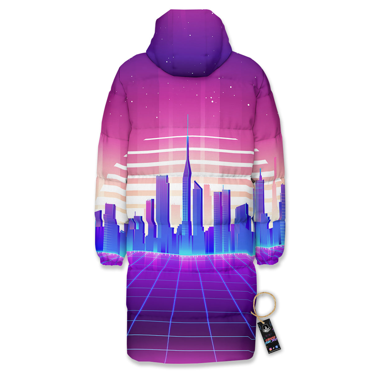 Futuristic City Print Long Down Jacket-grizzshop