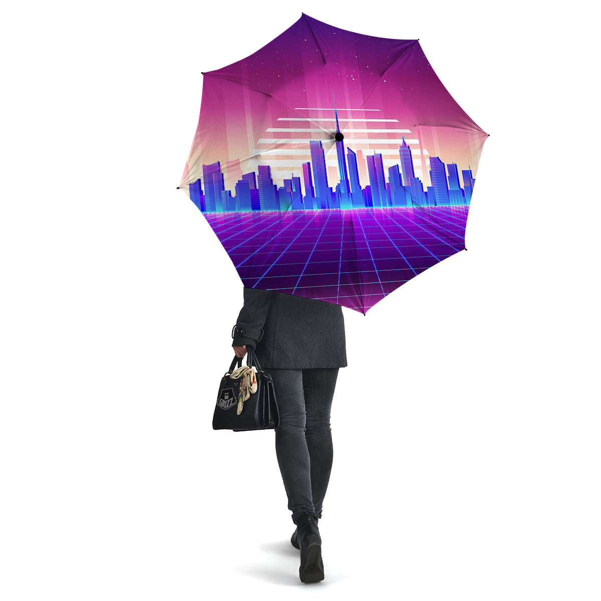 Futuristic City Print Umbrella-grizzshop