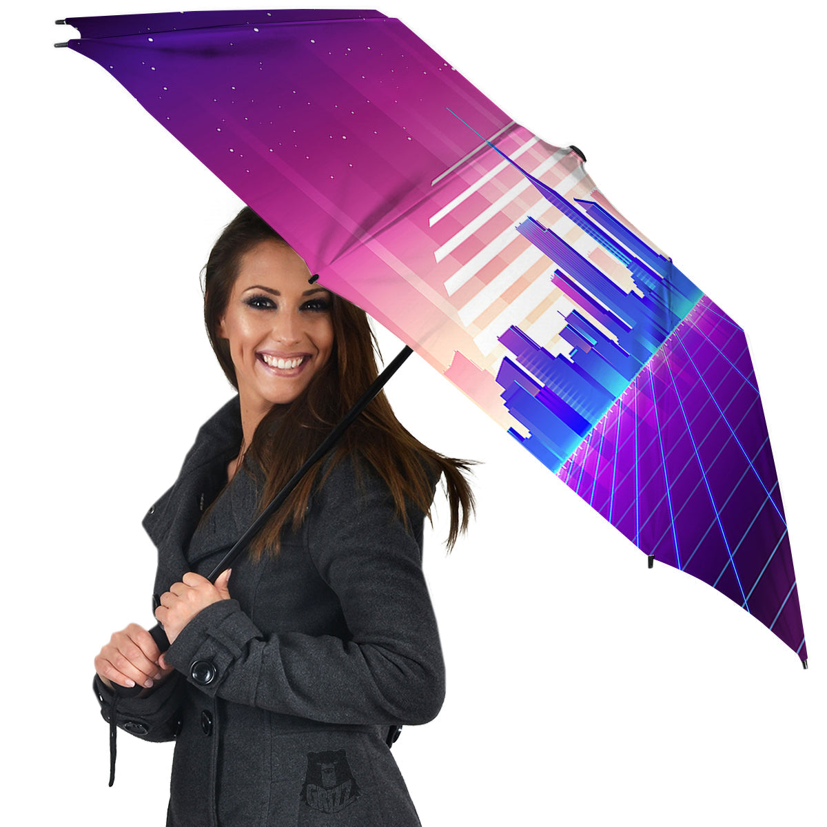 Futuristic City Print Umbrella-grizzshop