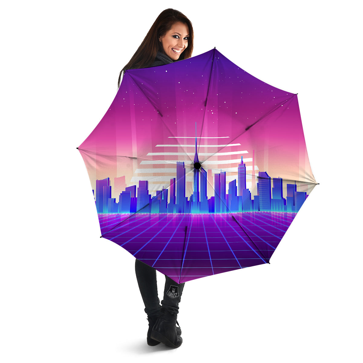 Futuristic City Print Umbrella-grizzshop