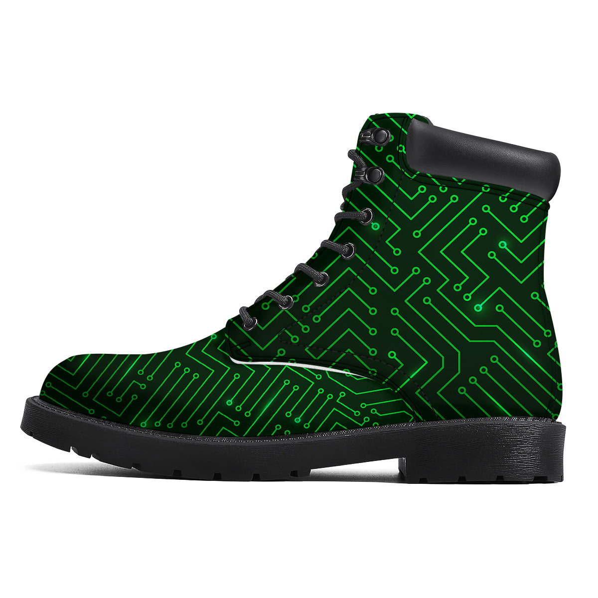 Futuristic Green Circuit Board Print Boots-grizzshop