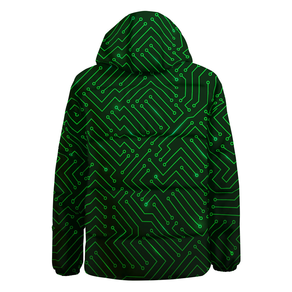 Futuristic Green Circuit Board Print Down Jacket-grizzshop