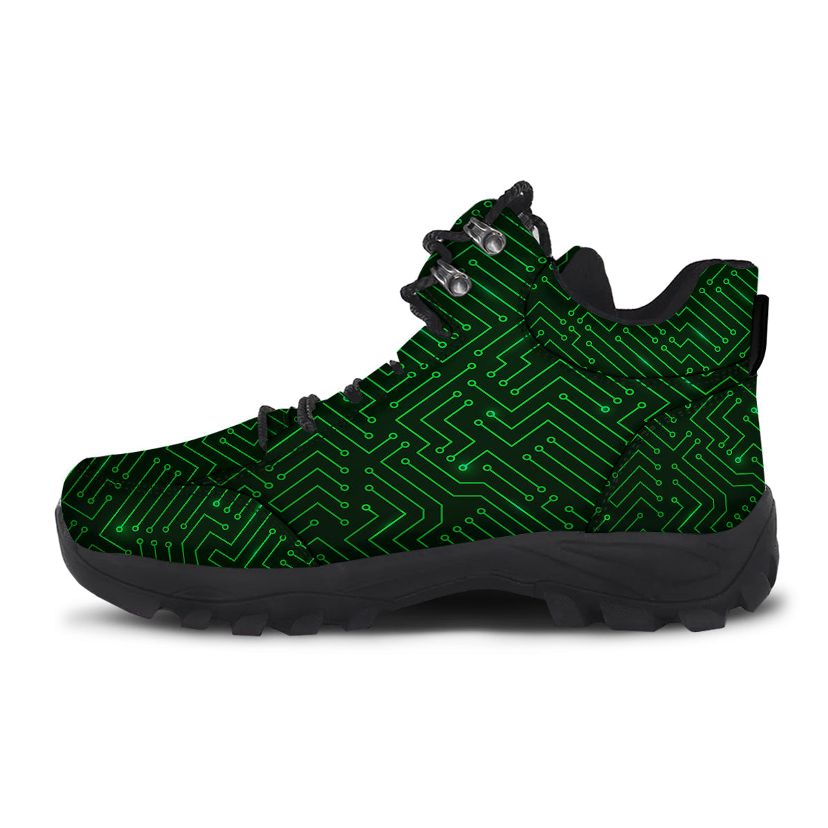 Futuristic Green Circuit Board Print Hiking Shoes-grizzshop