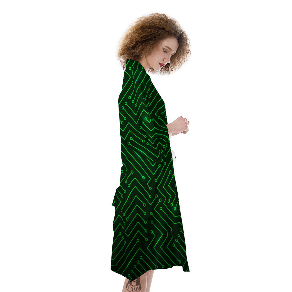 Futuristic Green Circuit Board Print Kimono-grizzshop