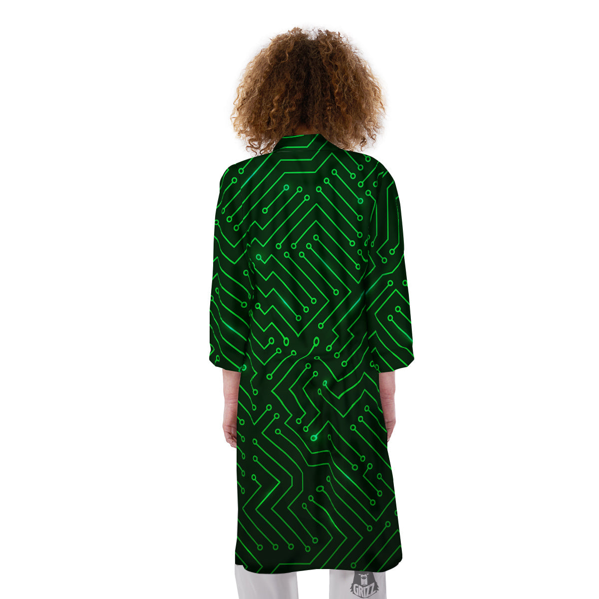 Futuristic Green Circuit Board Print Kimono-grizzshop