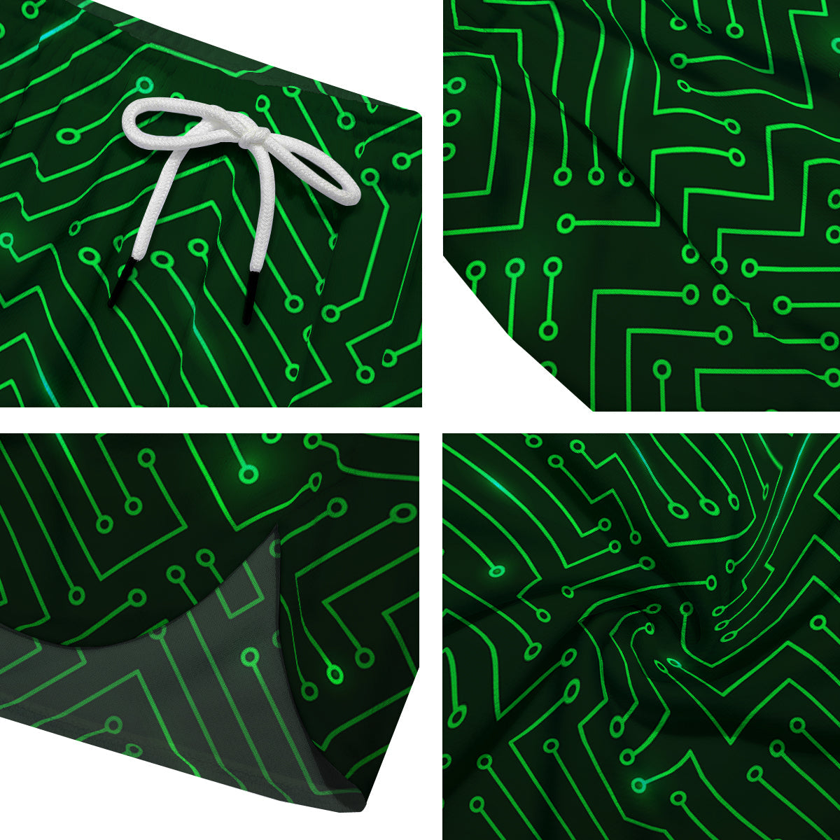 Futuristic Green Circuit Board Print Men's Running Shorts-grizzshop