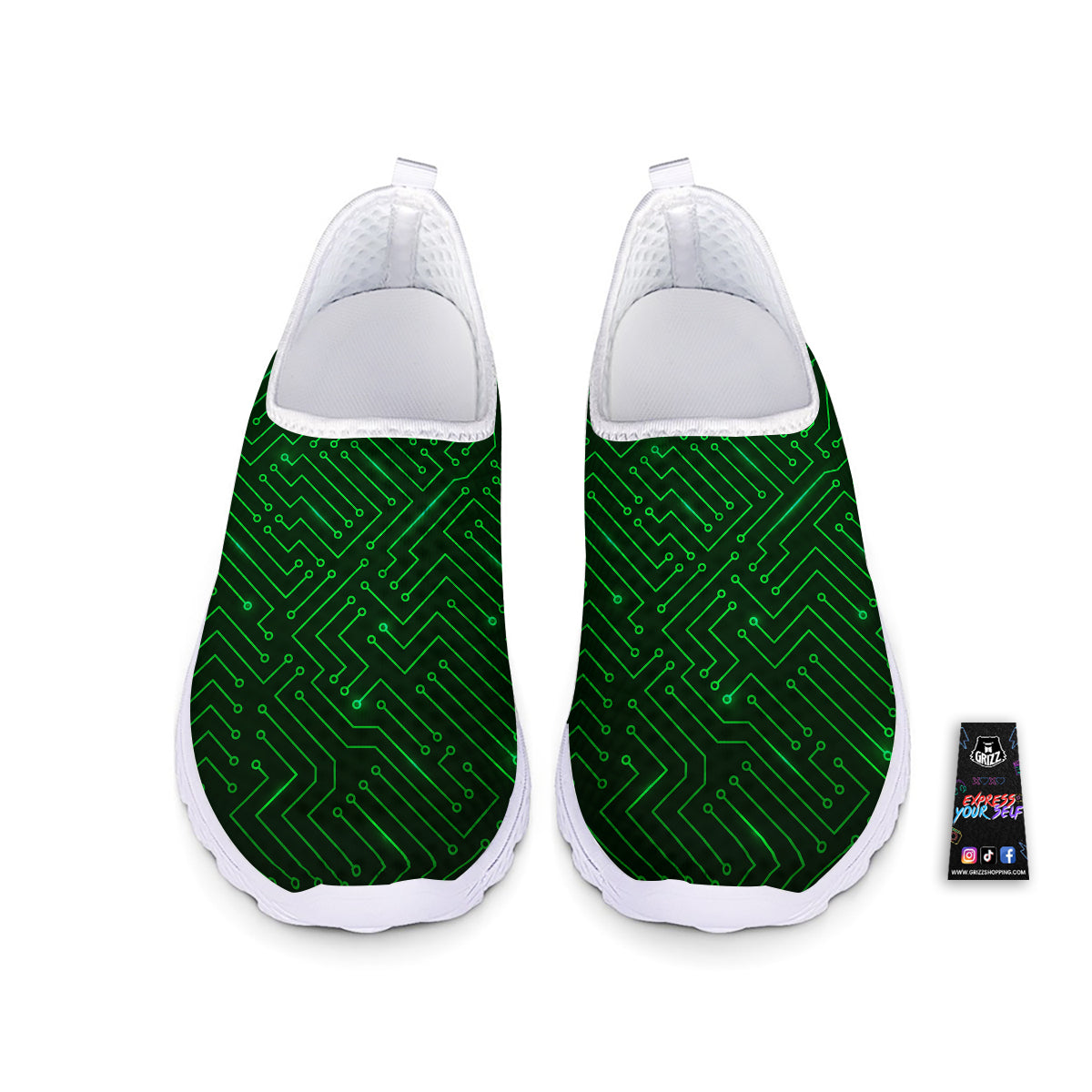 Futuristic Green Circuit Board Print Nurse Shoes-grizzshop
