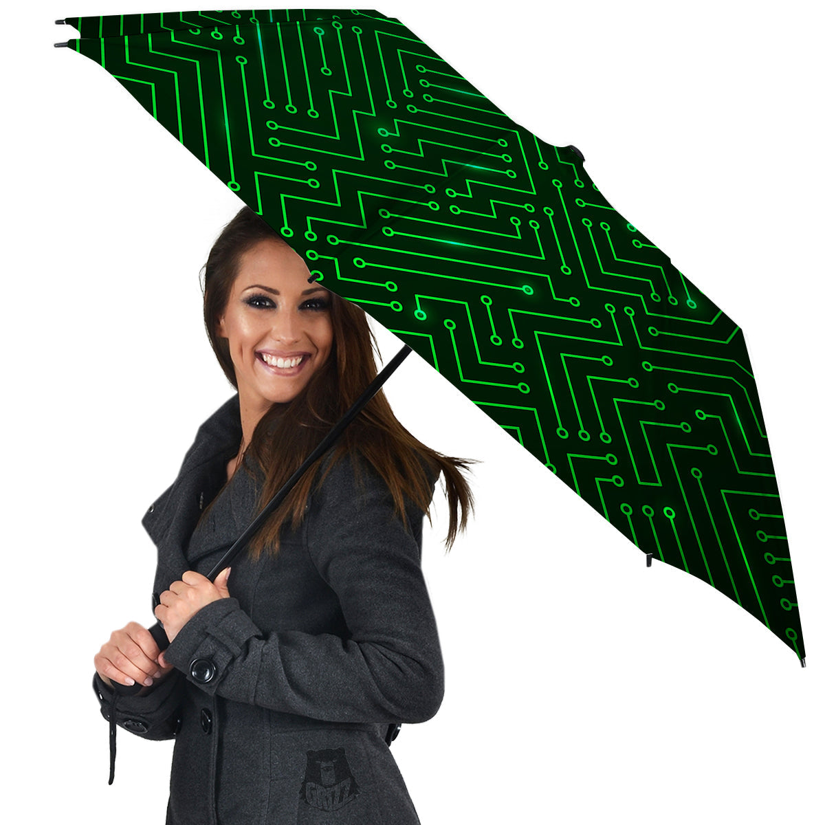 Futuristic Green Circuit Board Print Umbrella-grizzshop