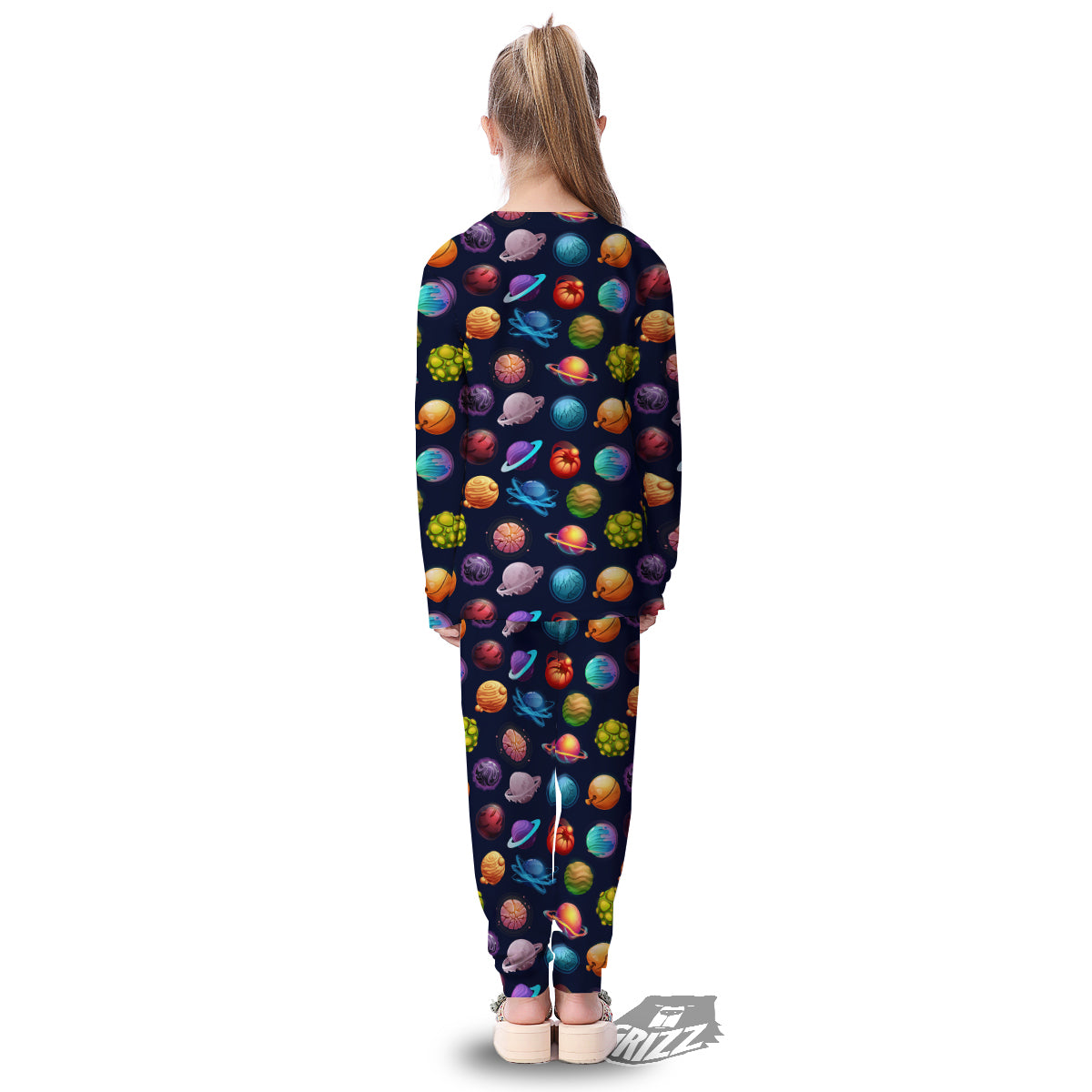 Futuristic Planets And Stars Colorful Print Pattern Kid's Pajamas-grizzshop