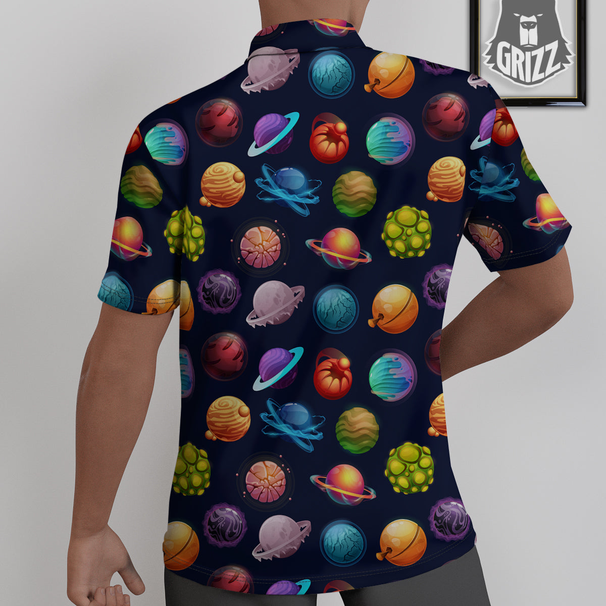 Futuristic Planets And Stars Colorful Print Pattern Untucked Shirts-grizzshop
