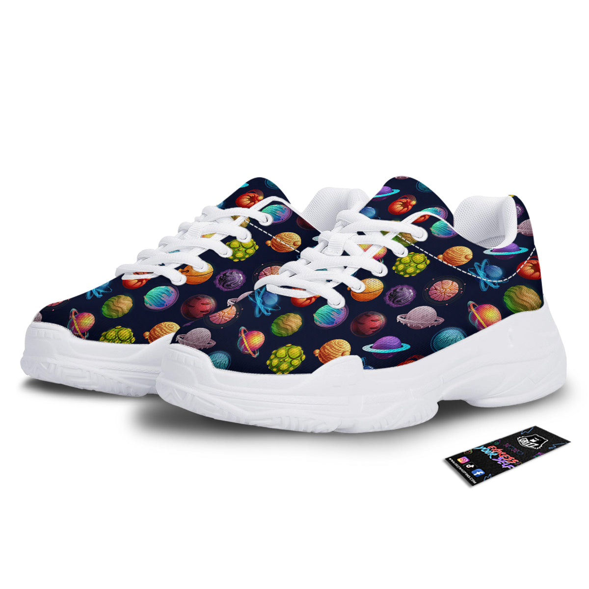 Futuristic Planets And Stars Colorful Print Pattern White Chunky Shoes-grizzshop