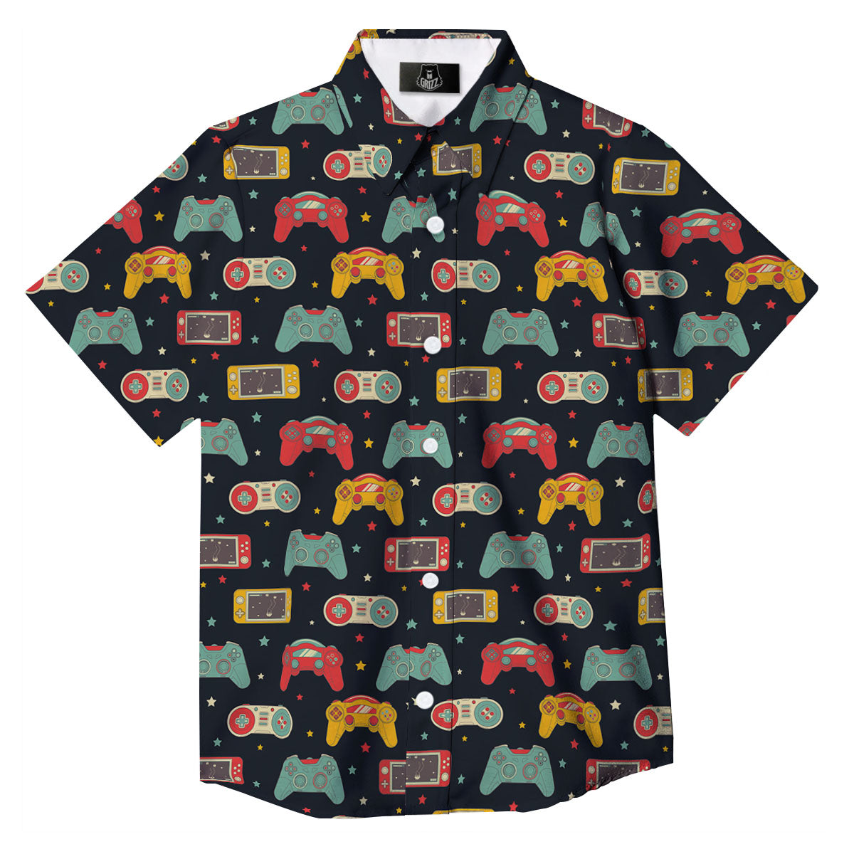 Gadgets Video Game Print Pattern Button Up Shirt-grizzshop