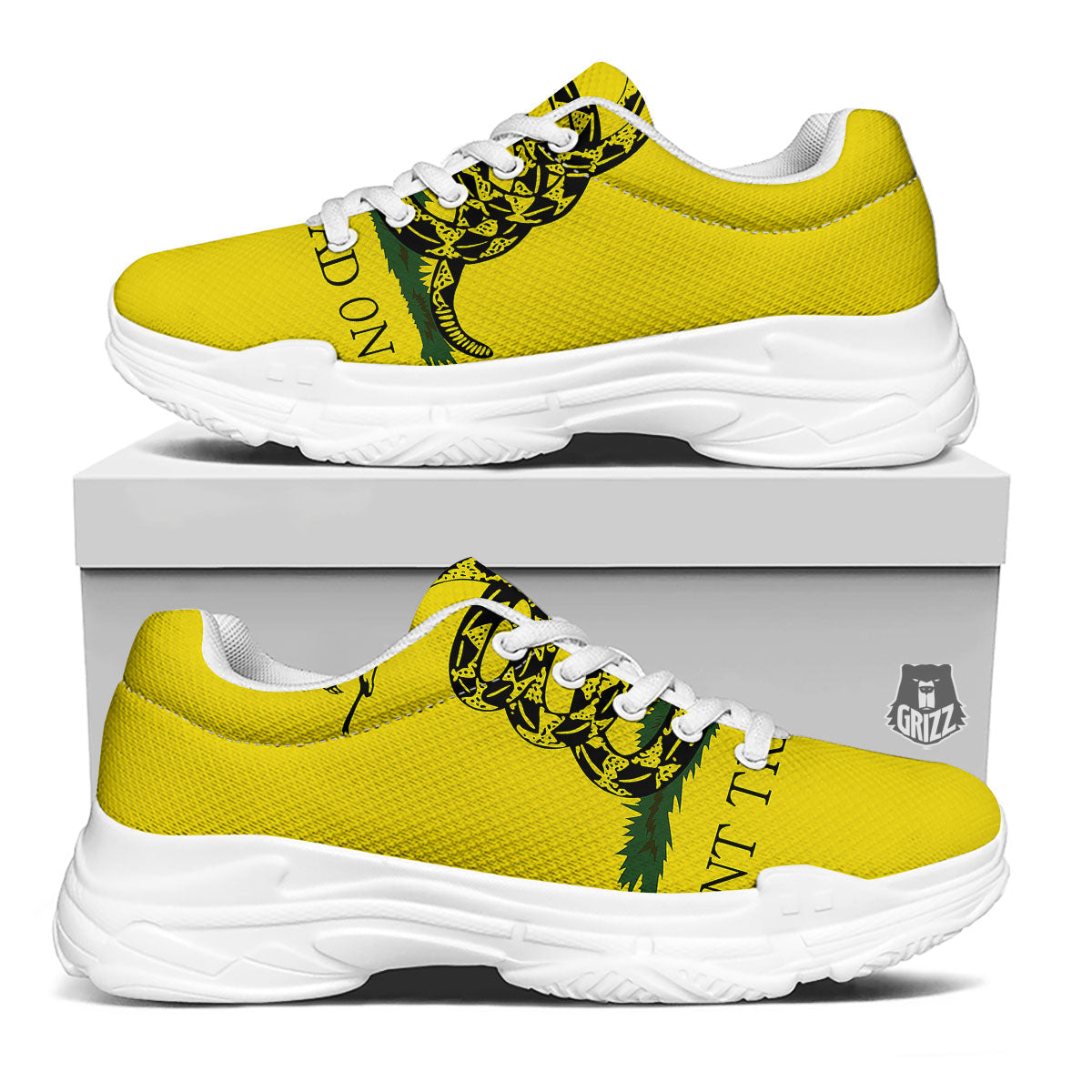 Gadsden Flag Don't Tread On Me Print White Chunky Shoes-grizzshop