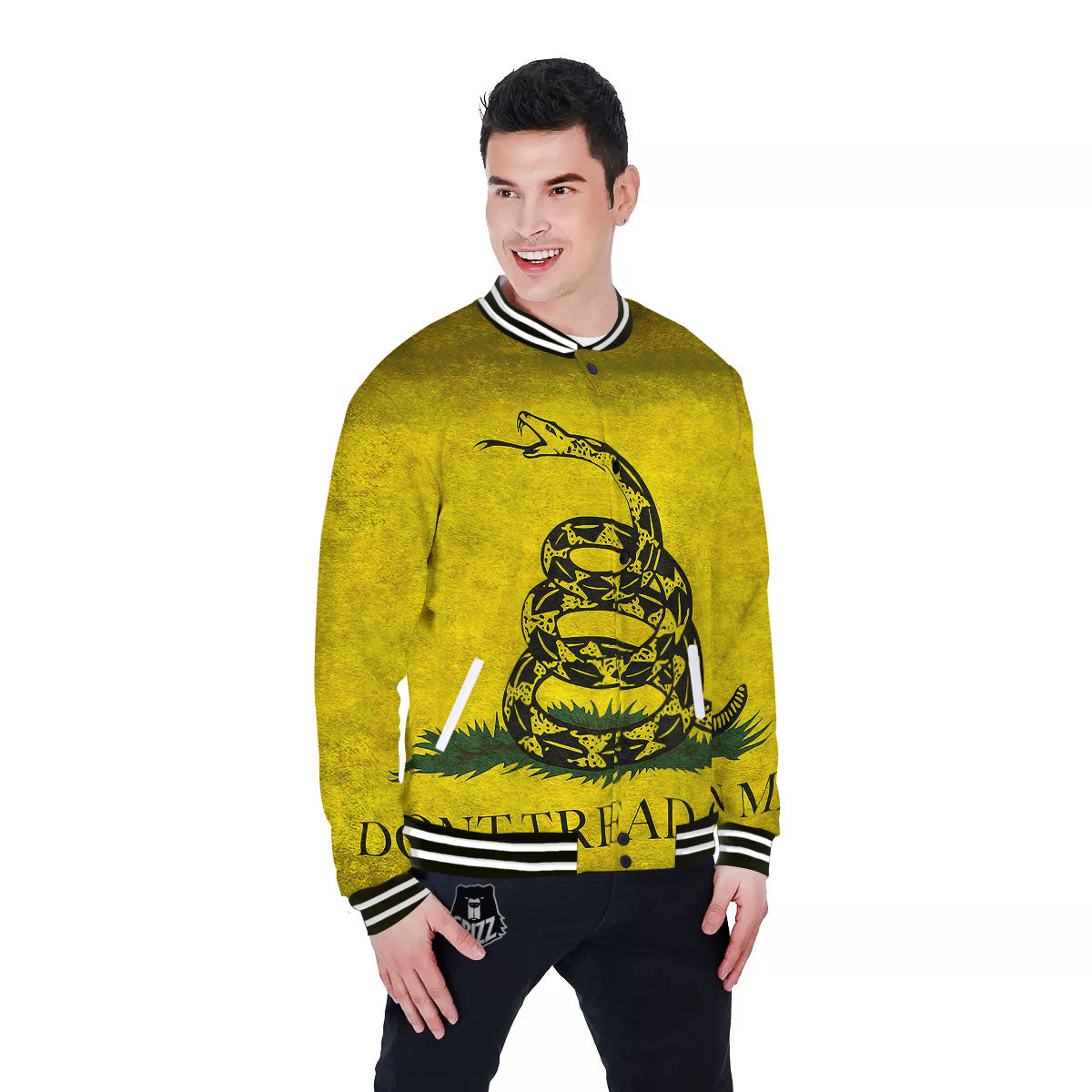 Gadsden Flag Grunge Print Baseball Jacket-grizzshop