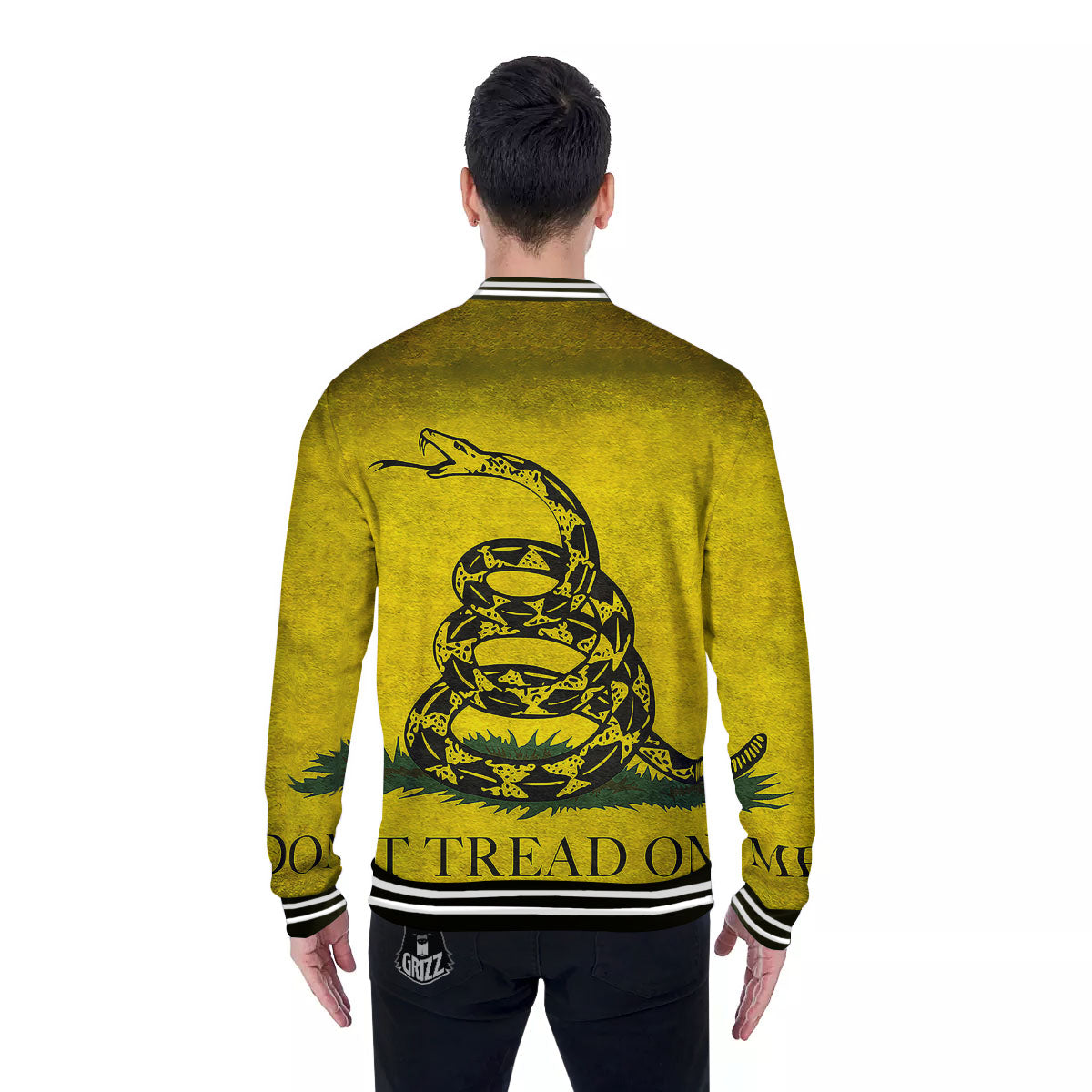 Gadsden Flag Grunge Print Baseball Jacket-grizzshop