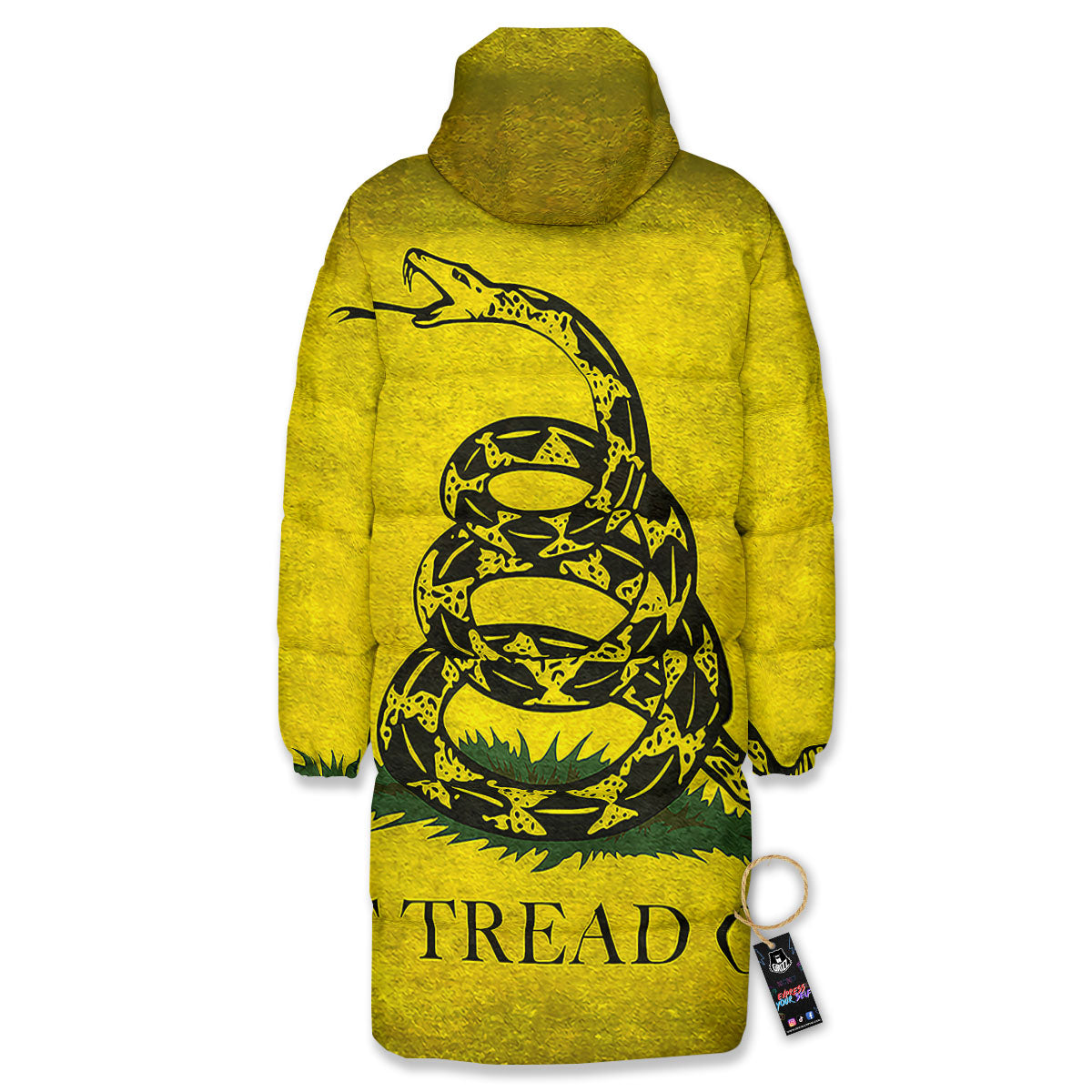 Gadsden Flag Grunge Print Long Down Jacket-grizzshop