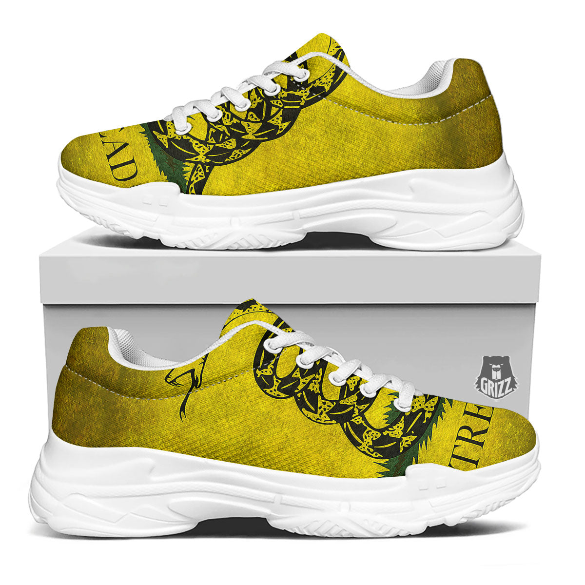 Gadsden Flag Grunge Print White Chunky Shoes-grizzshop
