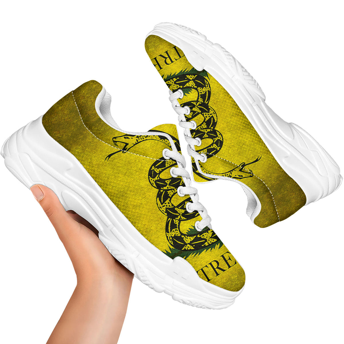 Gadsden Flag Grunge Print White Chunky Shoes-grizzshop