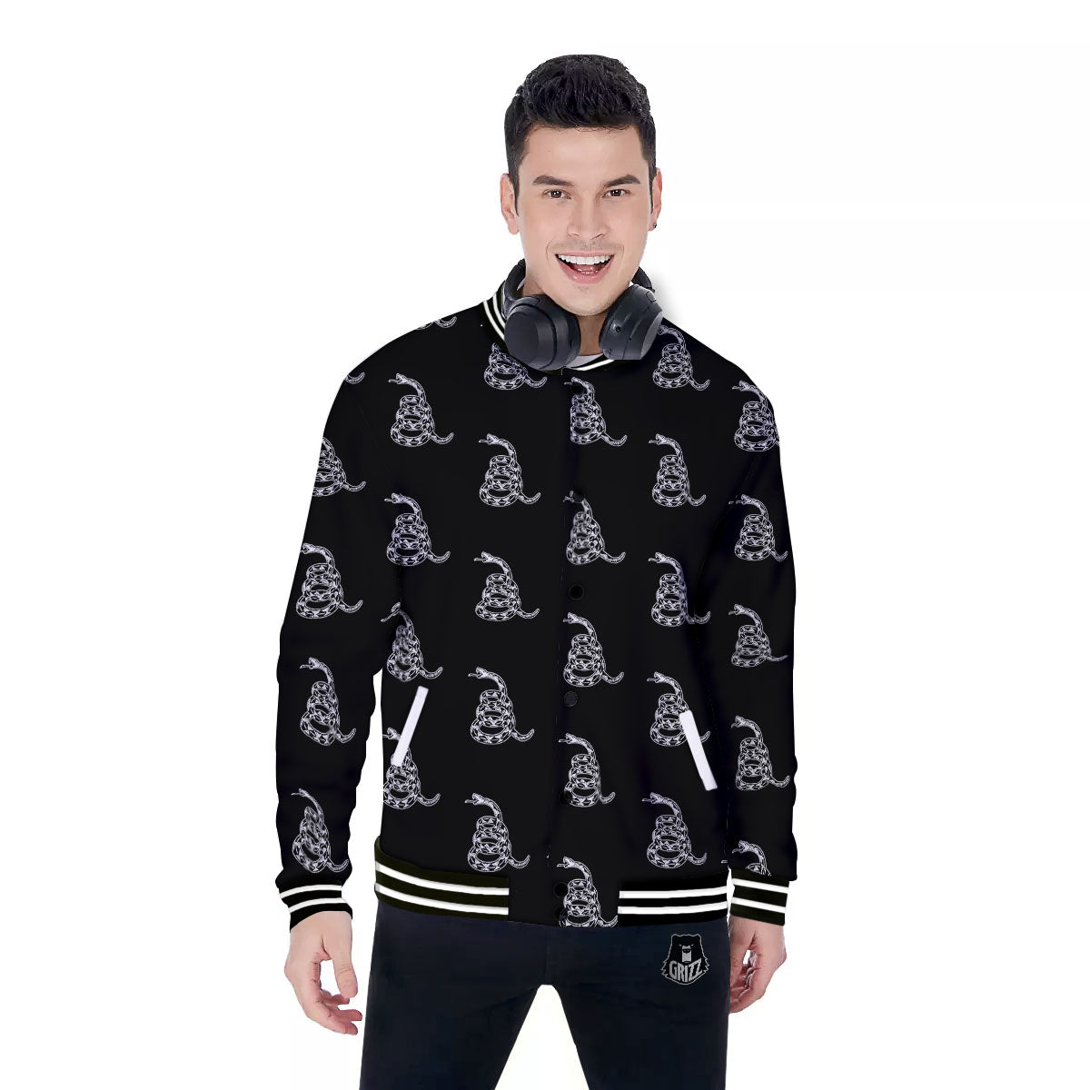 Gadsden Flag Symbol Print Pattern Baseball Jacket-grizzshop