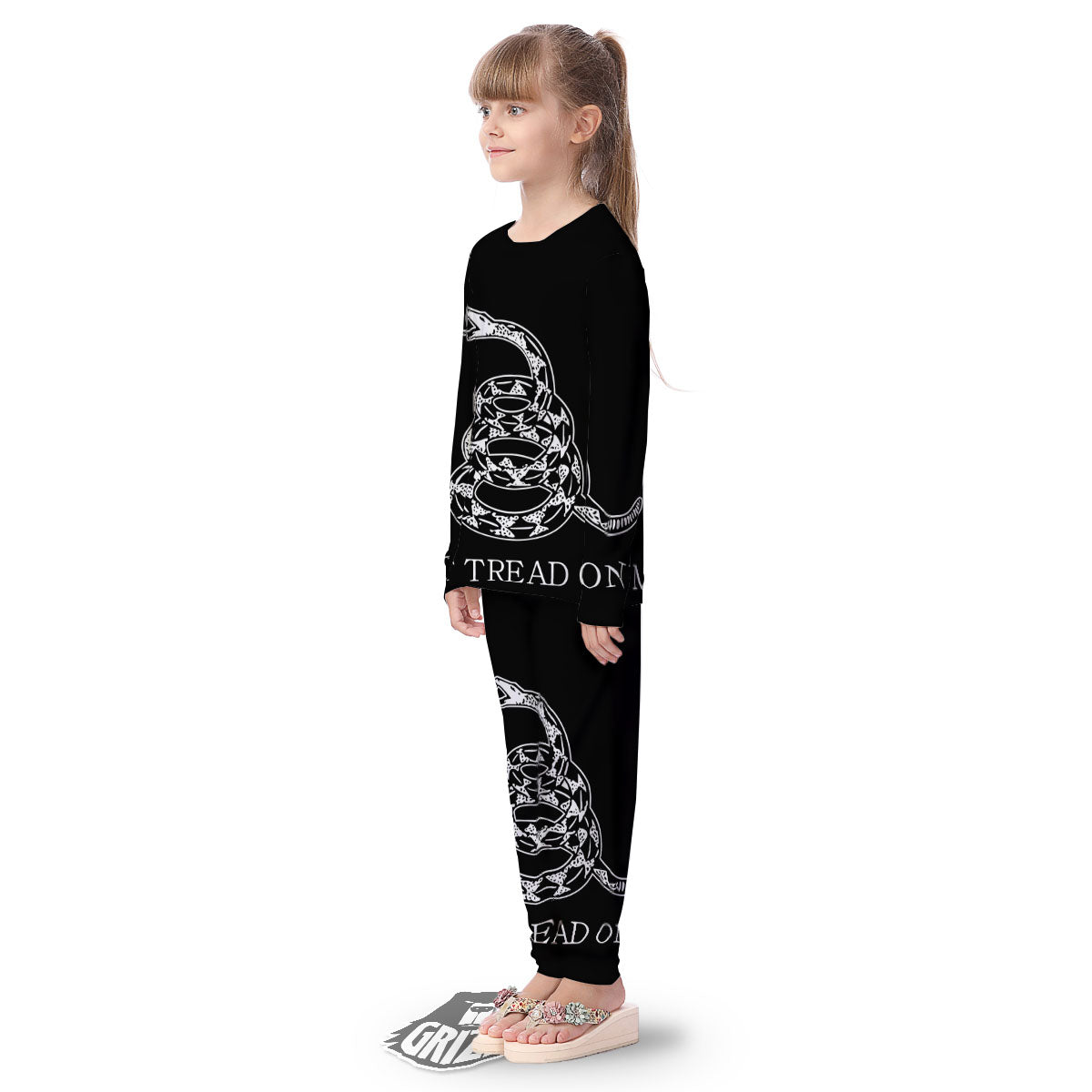 Gadsden Flag White And Black Print Kid's Pajamas-grizzshop