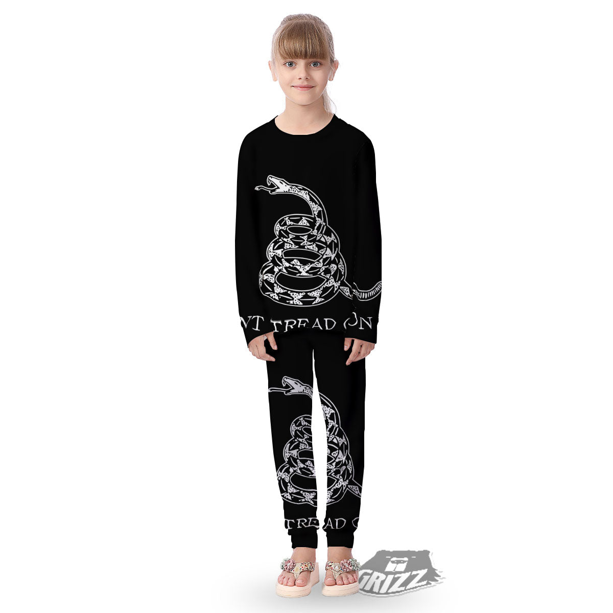 Gadsden Flag White And Black Print Kid's Pajamas-grizzshop