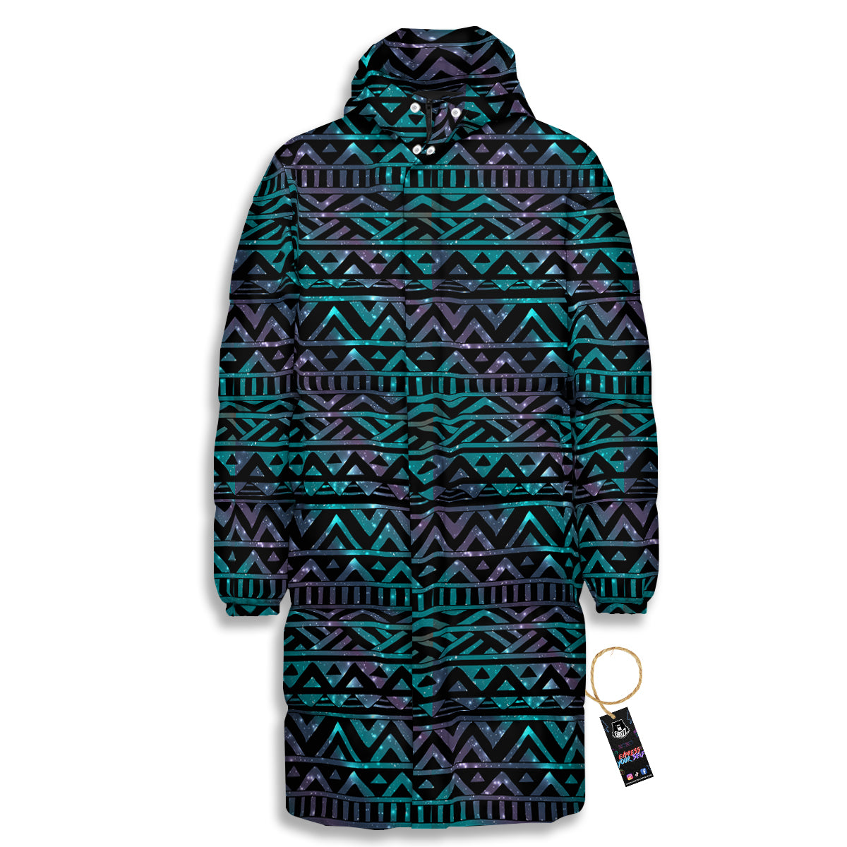 Galaxy Aztec Tribal Print Pattern Long Down Jacket