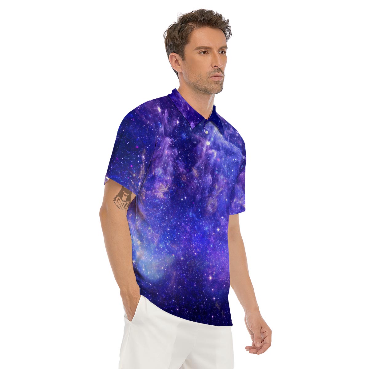 Galaxy Blue Space Men's Golf Shirts-grizzshop