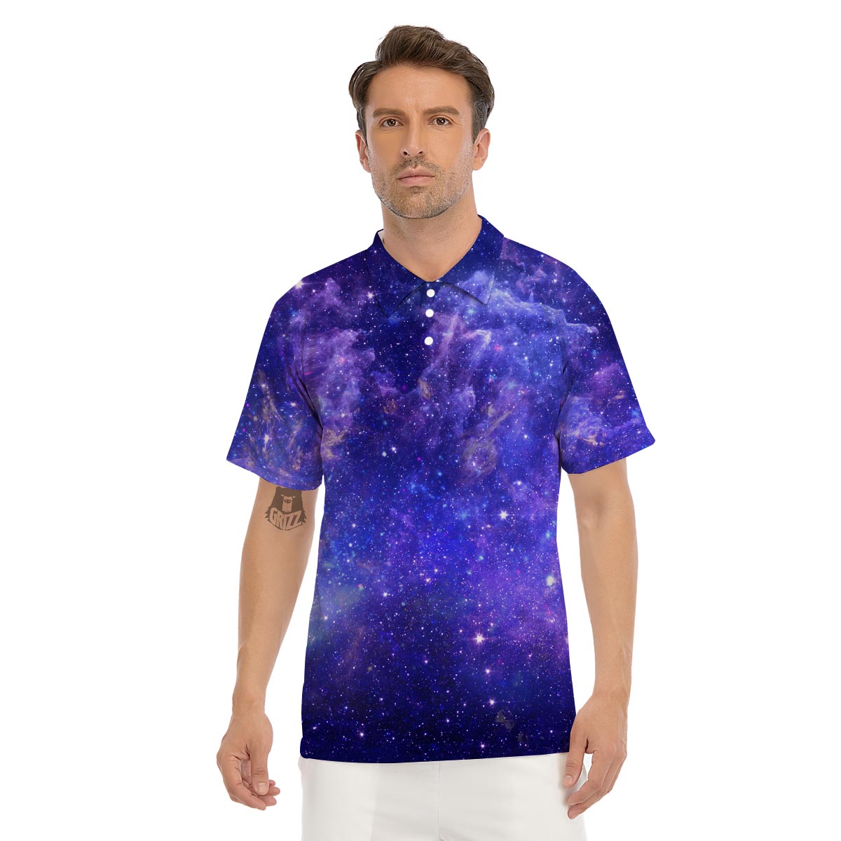 Galaxy Blue Space Men's Golf Shirts-grizzshop