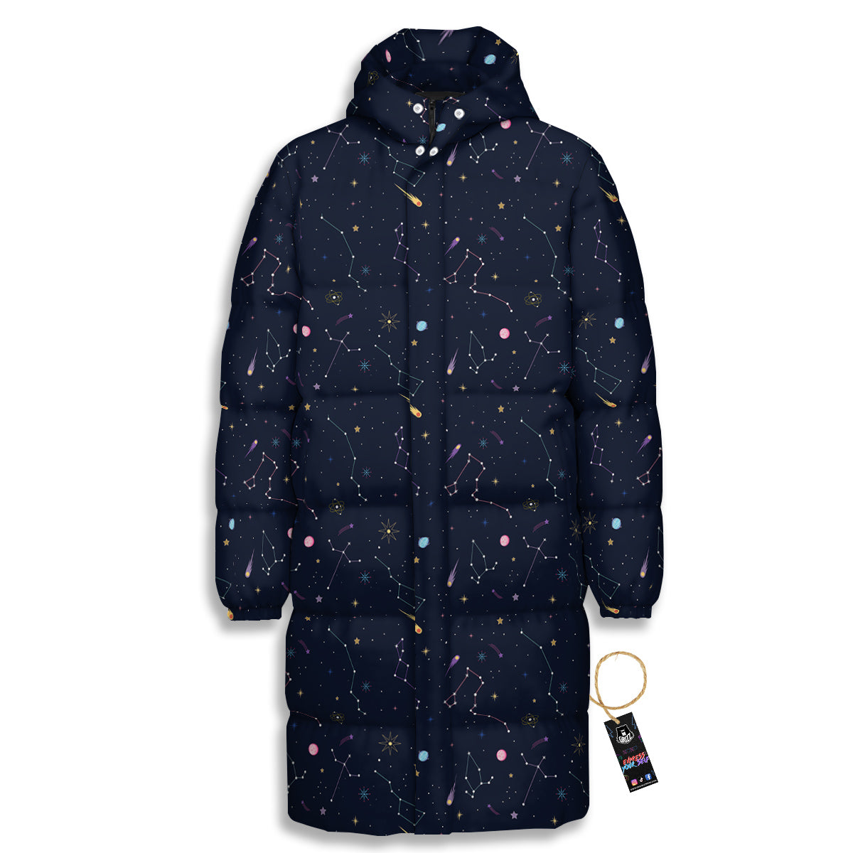 Galaxy Constellation Print Pattern Long Down Jacket