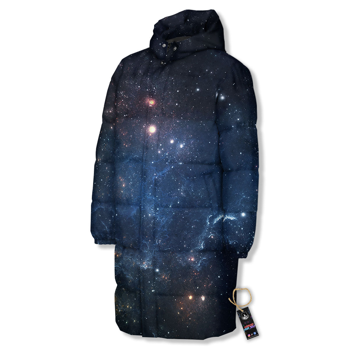 Galaxy Deep Space Dark Universe Print Long Down Jacket-grizzshop