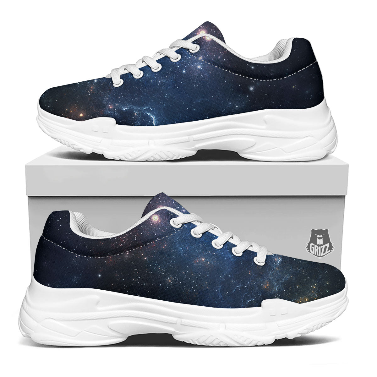 Galaxy Deep Space Dark Universe Print White Chunky Shoes-grizzshop