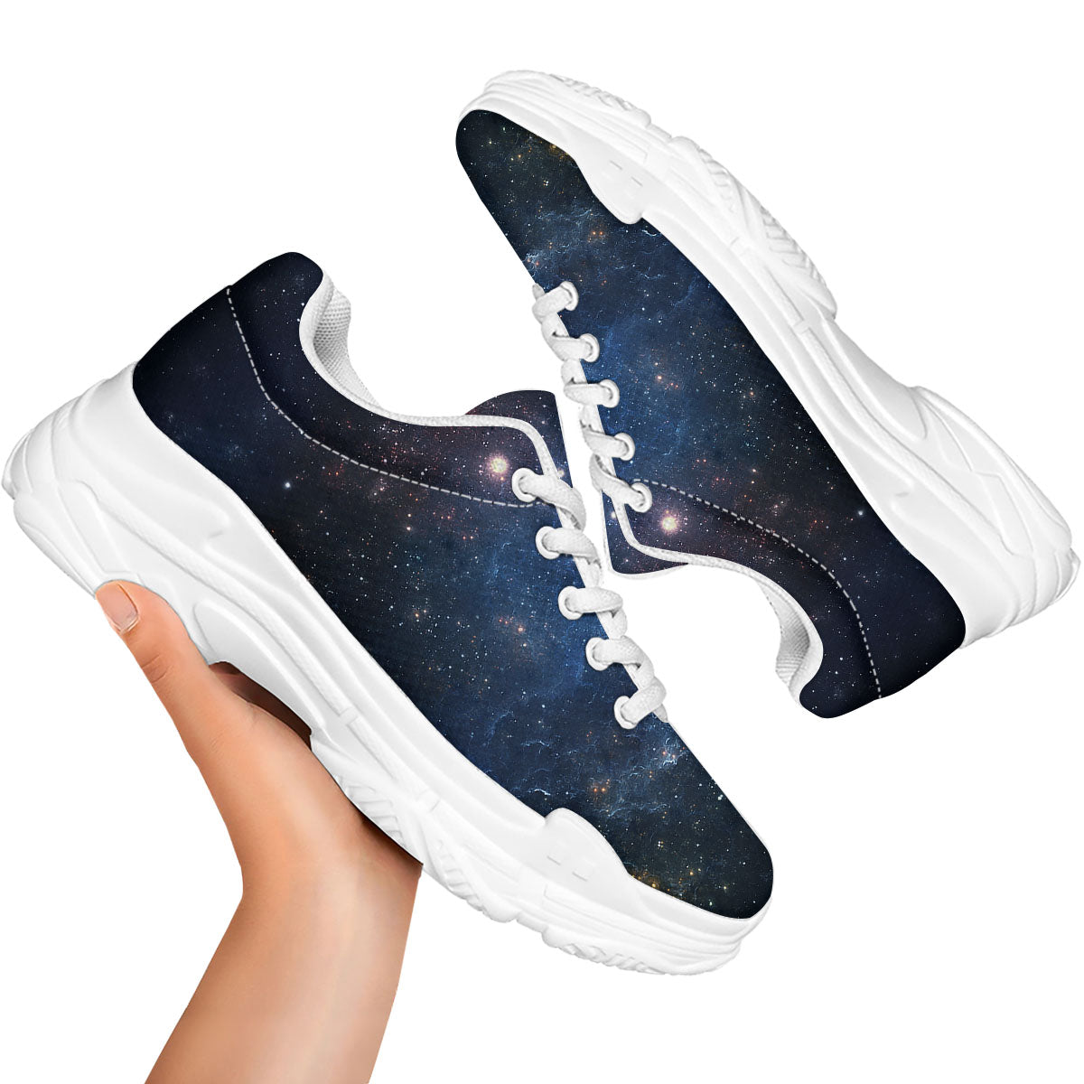 Galaxy Deep Space Dark Universe Print White Chunky Shoes-grizzshop