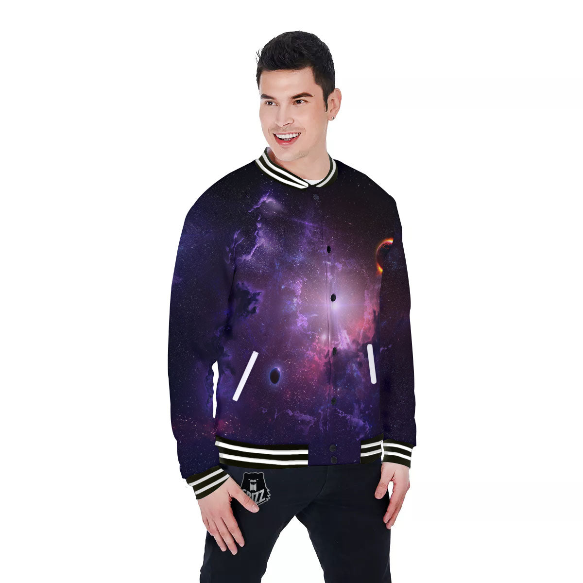 Galaxy Deep Space Light Stardust Print Baseball Jacket-grizzshop