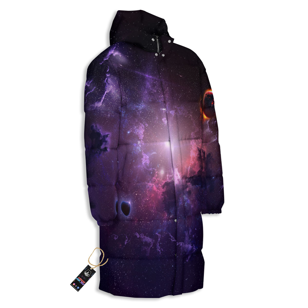 Galaxy Deep Space Light Stardust Print Long Down Jacket-grizzshop