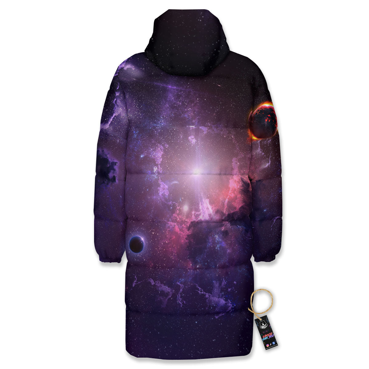 Galaxy Deep Space Light Stardust Print Long Down Jacket-grizzshop