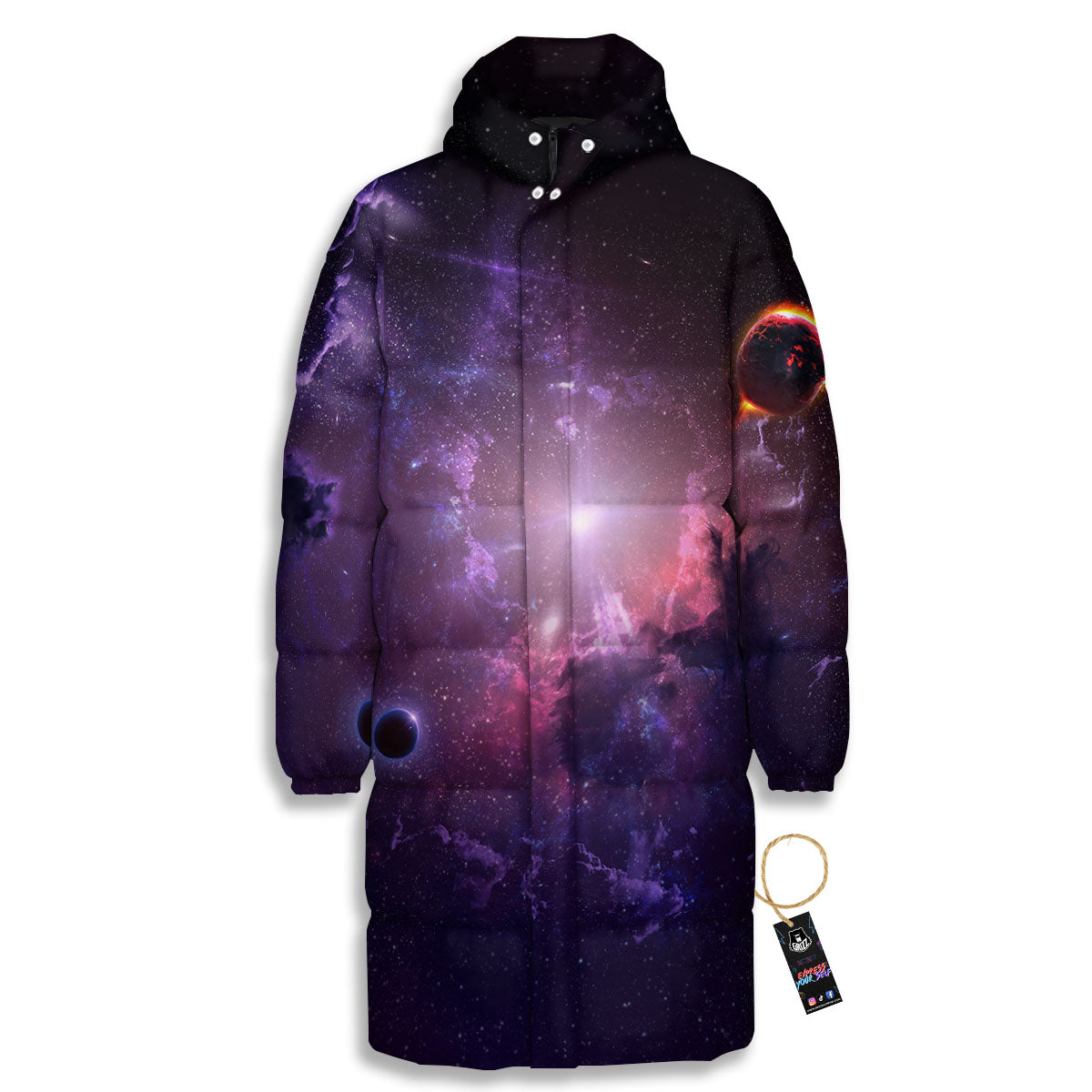 Galaxy Deep Space Light Stardust Print Long Down Jacket-grizzshop