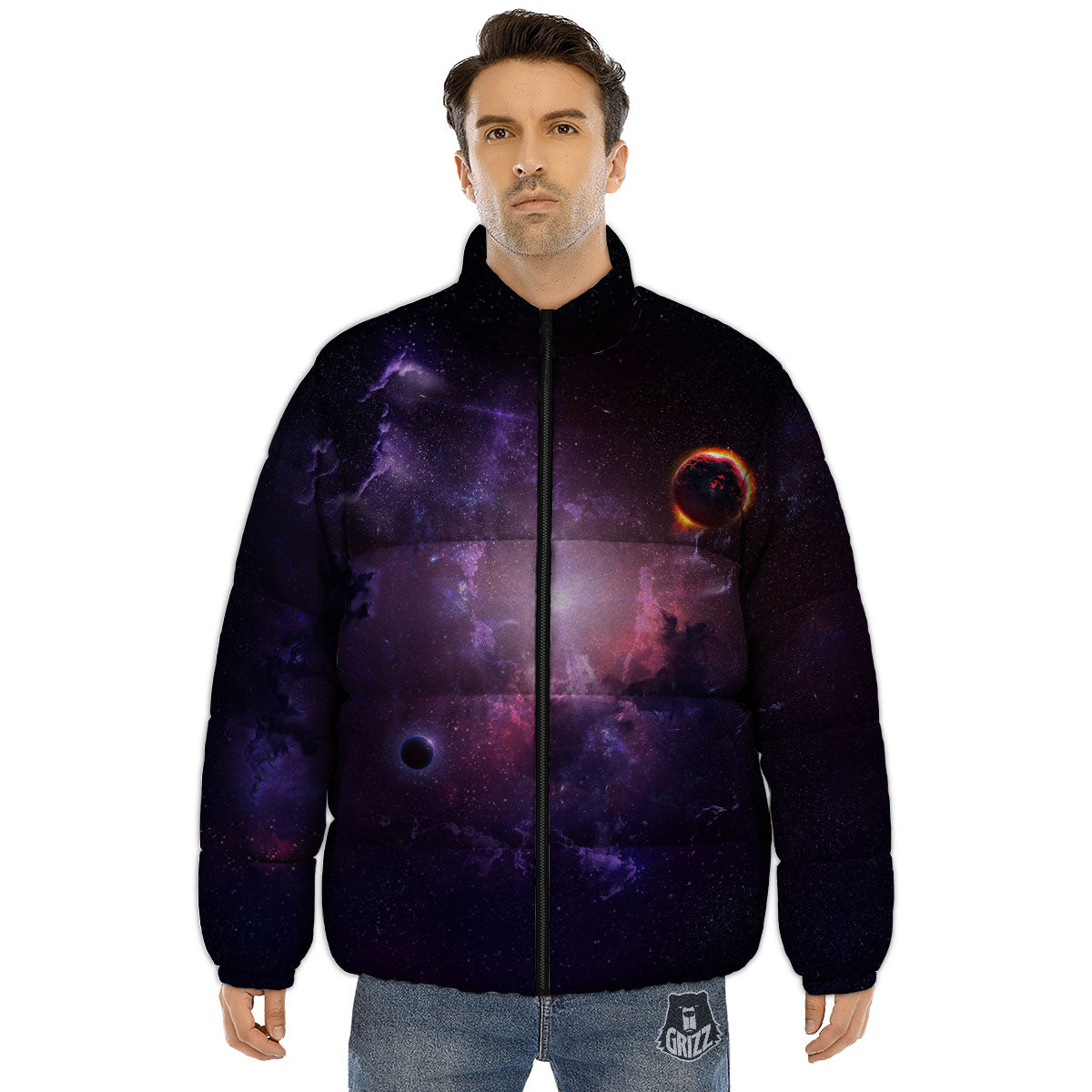 Galaxy Deep Space Light Stardust Print Puffer Jacket-grizzshop