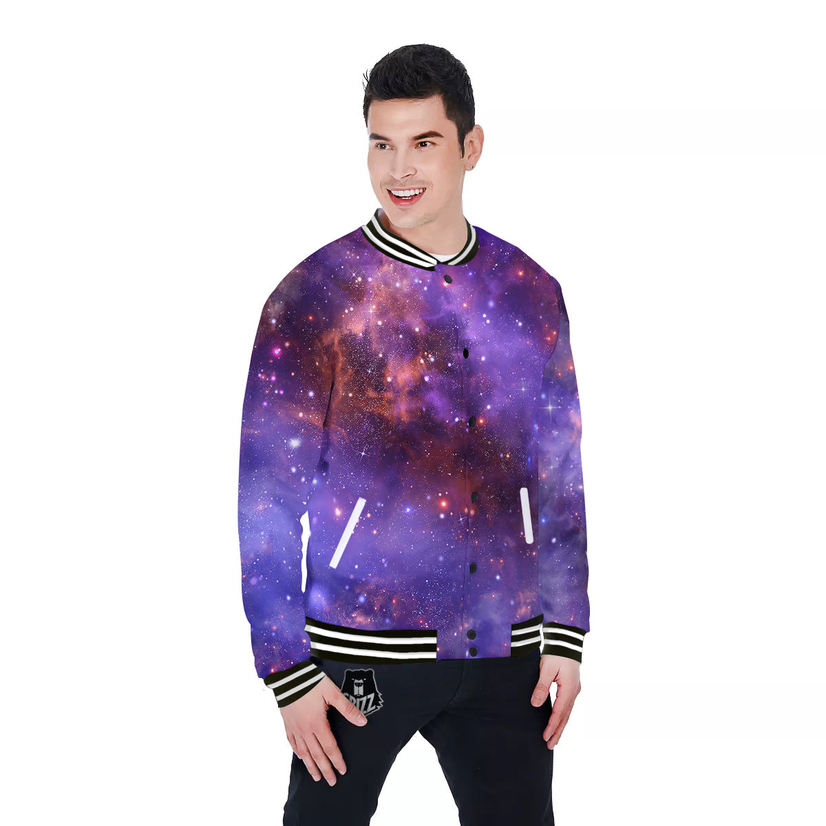 Galaxy Outer Space Dark Purple Print Baseball Jacket-grizzshop