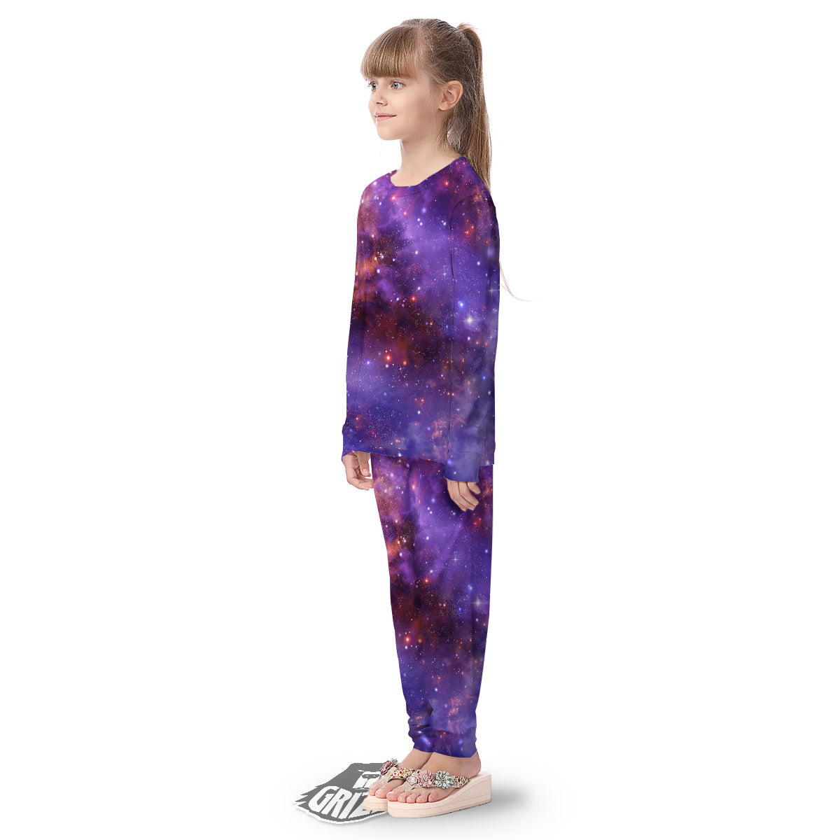Galaxy Outer Space Dark Purple Print Kid's Pajamas-grizzshop