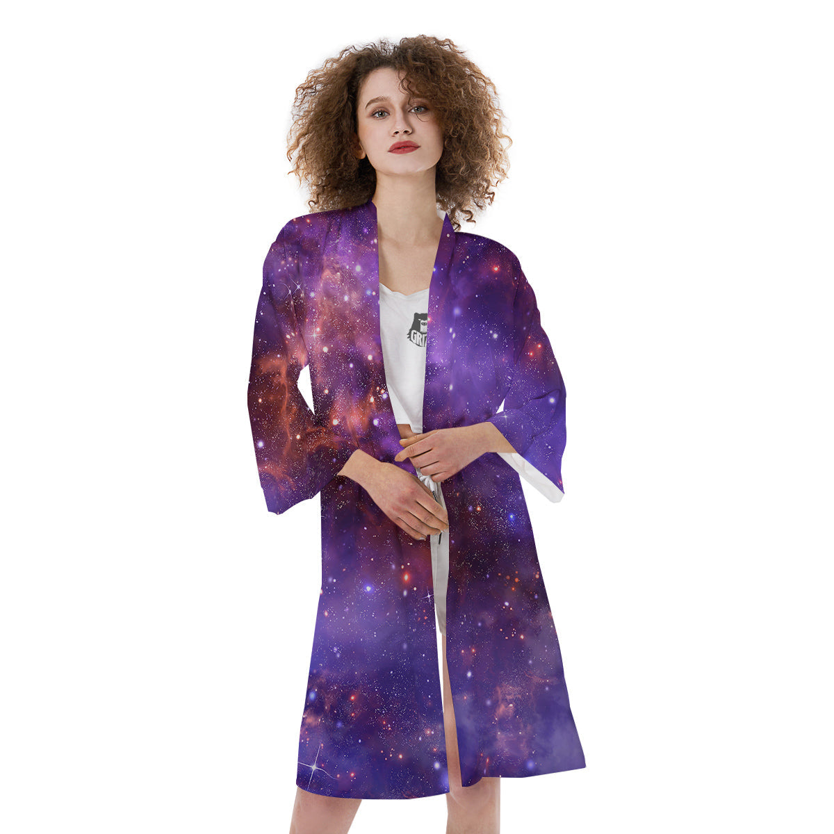 Galaxy Outer Space Dark Purple Print Kimono-grizzshop
