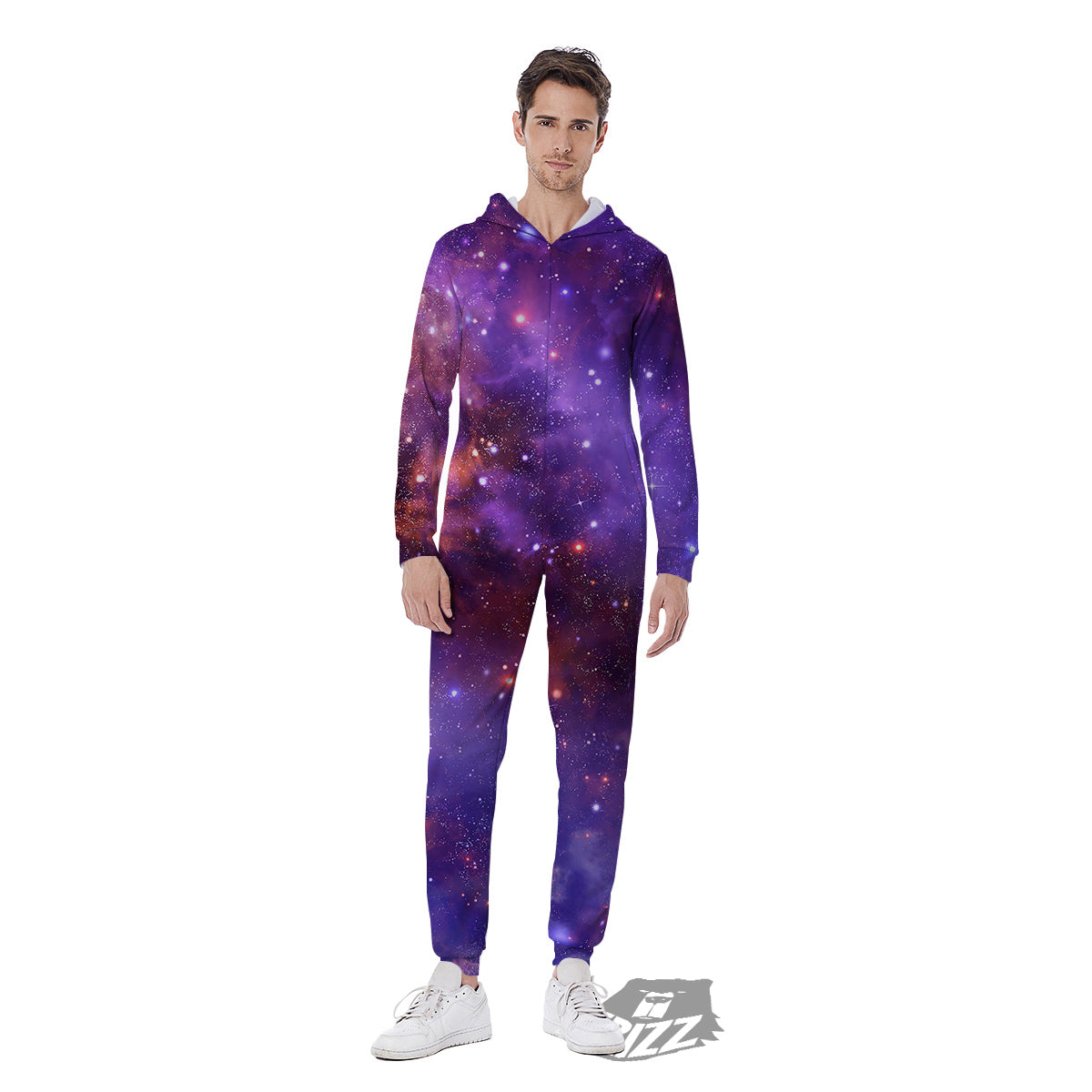 Galaxy Outer Space Dark Purple Print Men's Jumpsuit-grizzshop