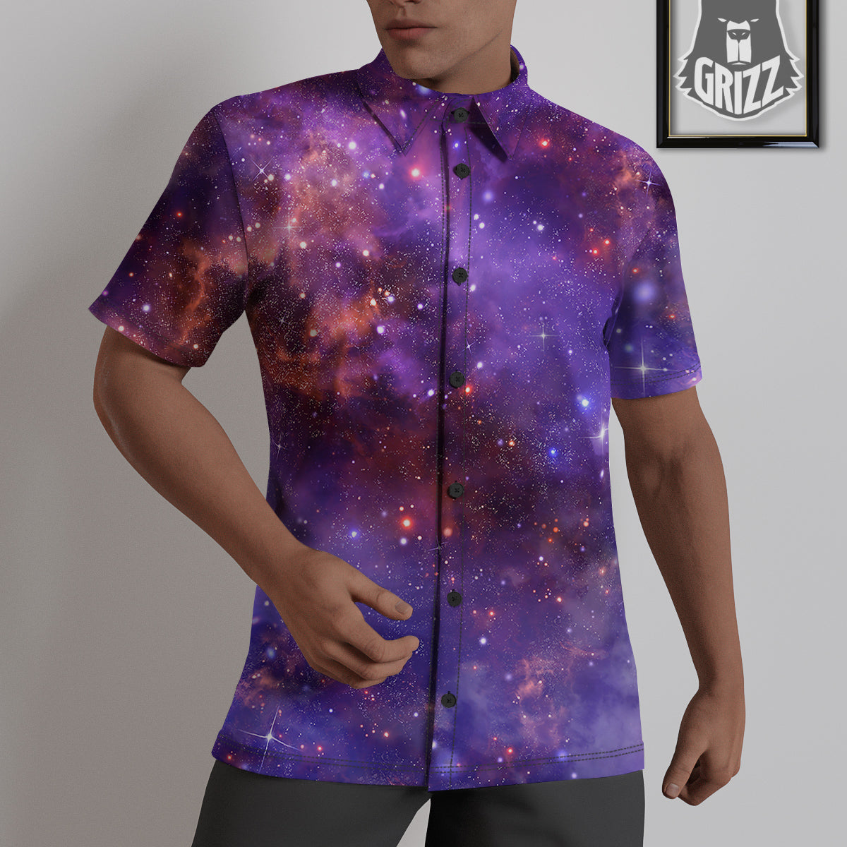 Galaxy Outer Space Dark Purple Print Untucked Shirts-grizzshop