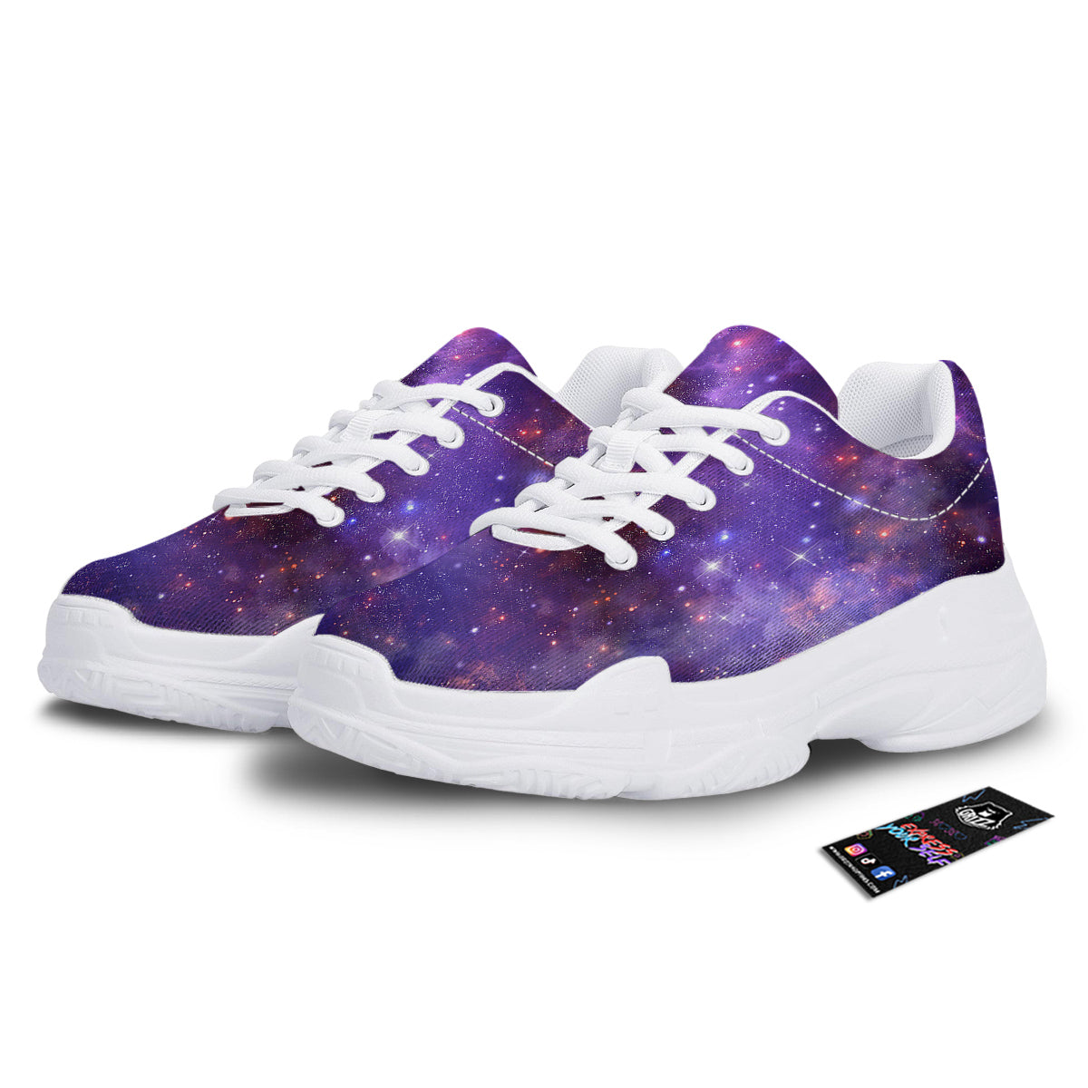Galaxy Outer Space Dark Purple Print White Chunky Shoes-grizzshop