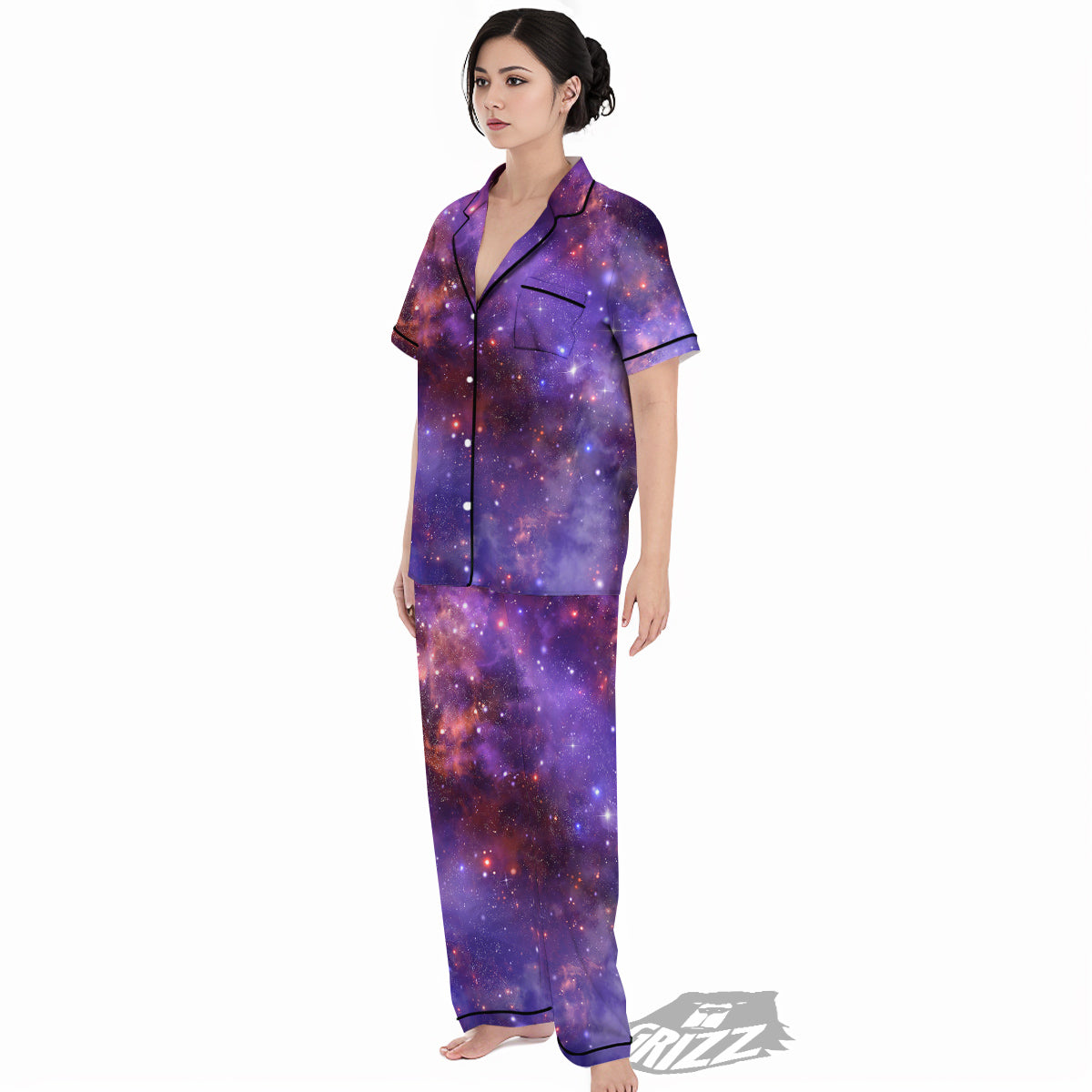 Galaxy Outer Space Dark Purple Print Women's Pajamas Set-grizzshop