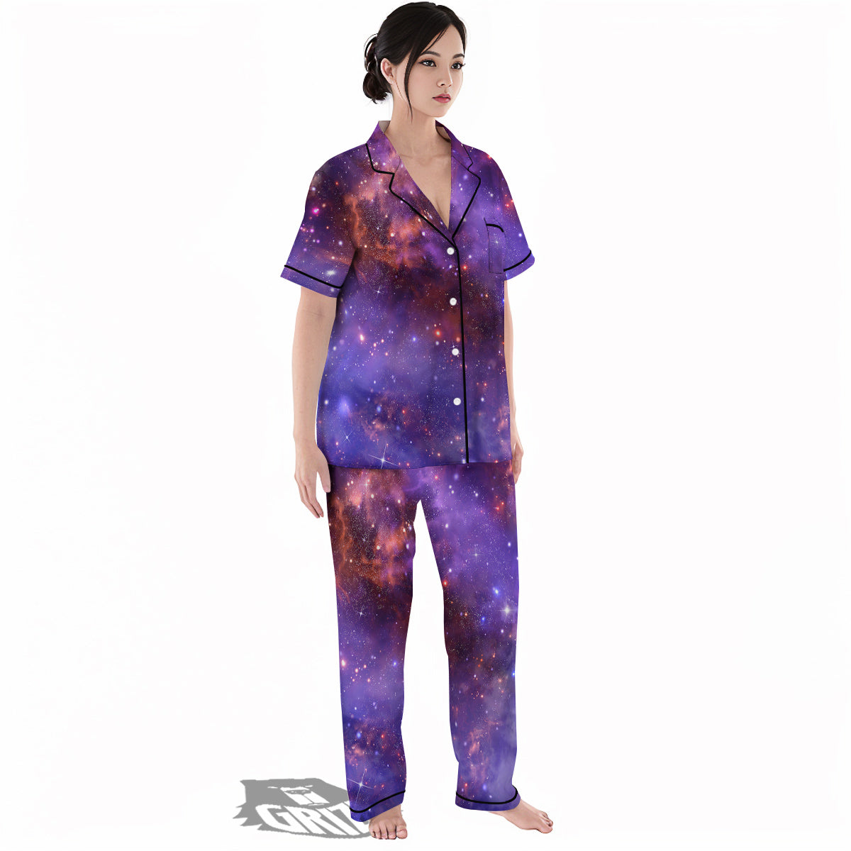 Galaxy Outer Space Dark Purple Print Women's Pajamas Set-grizzshop