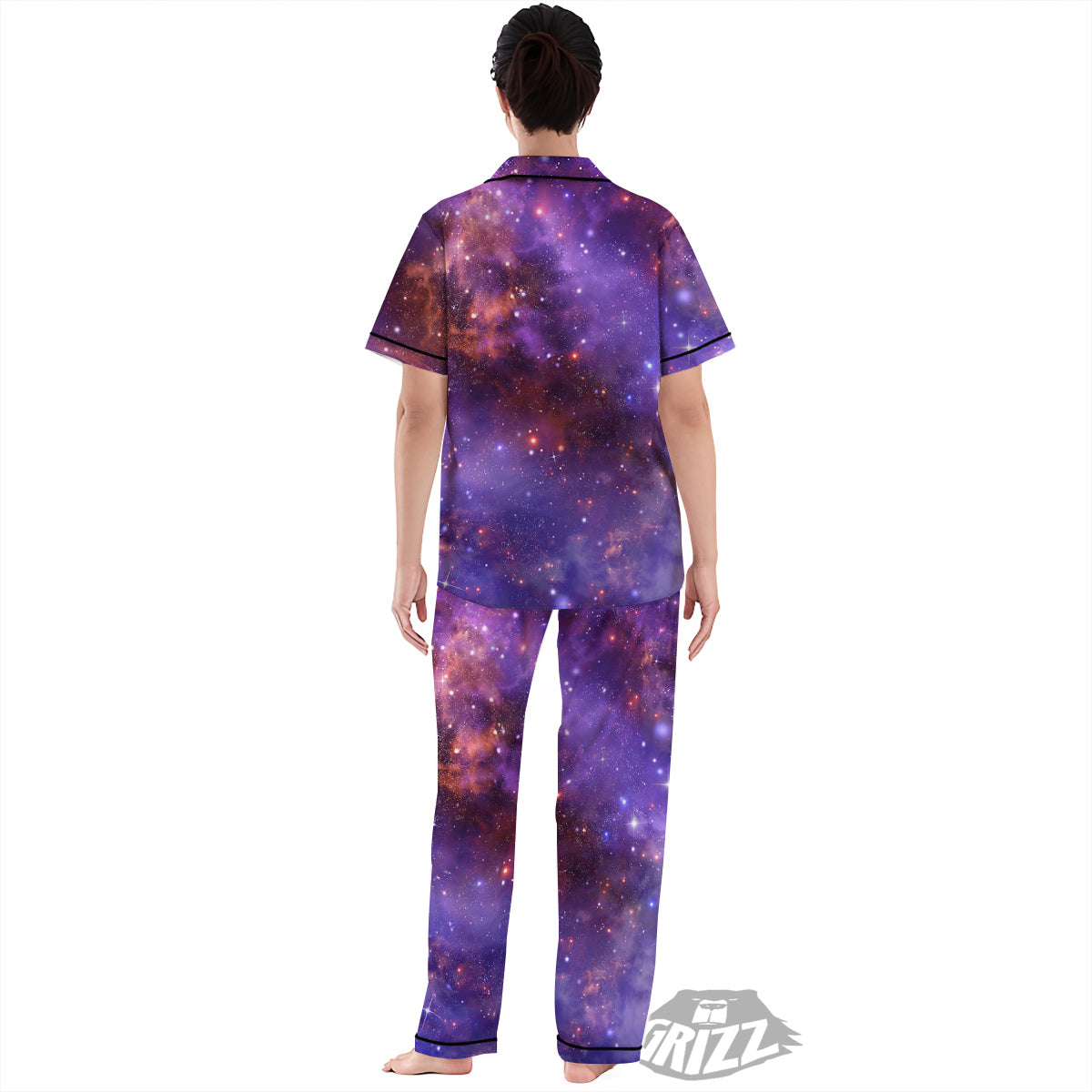 Galaxy Outer Space Dark Purple Print Women's Pajamas Set-grizzshop