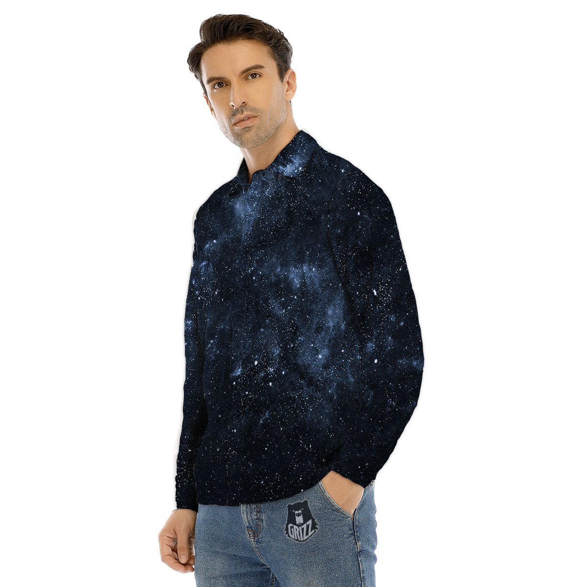 Galaxy Outer Space Dark Universe Print Men's Dress Shirts-grizzshop