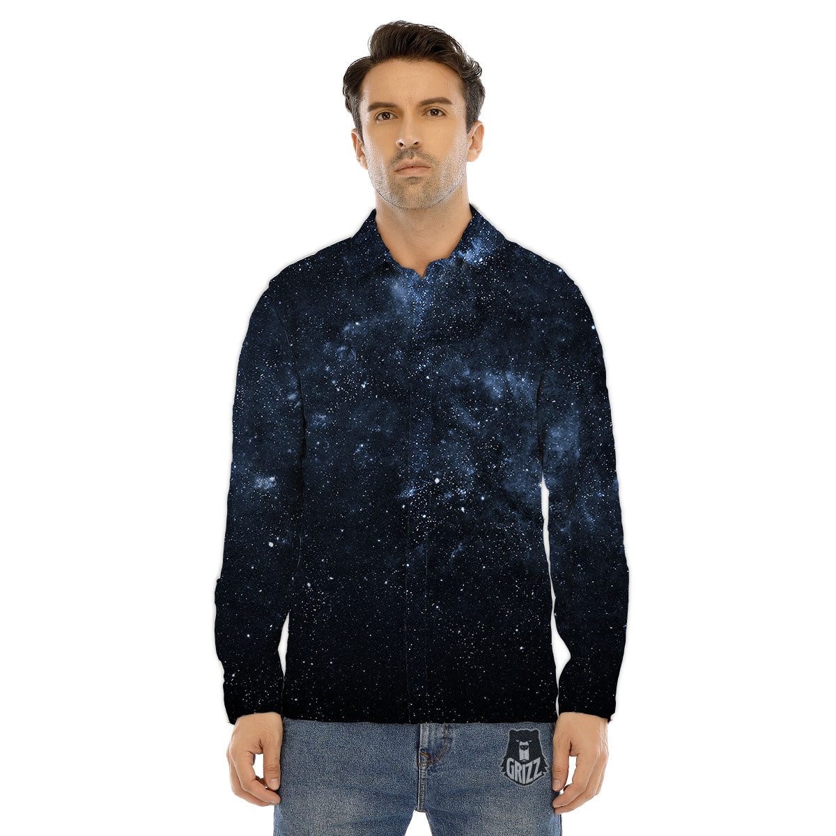 Galaxy Outer Space Dark Universe Print Men's Dress Shirts-grizzshop