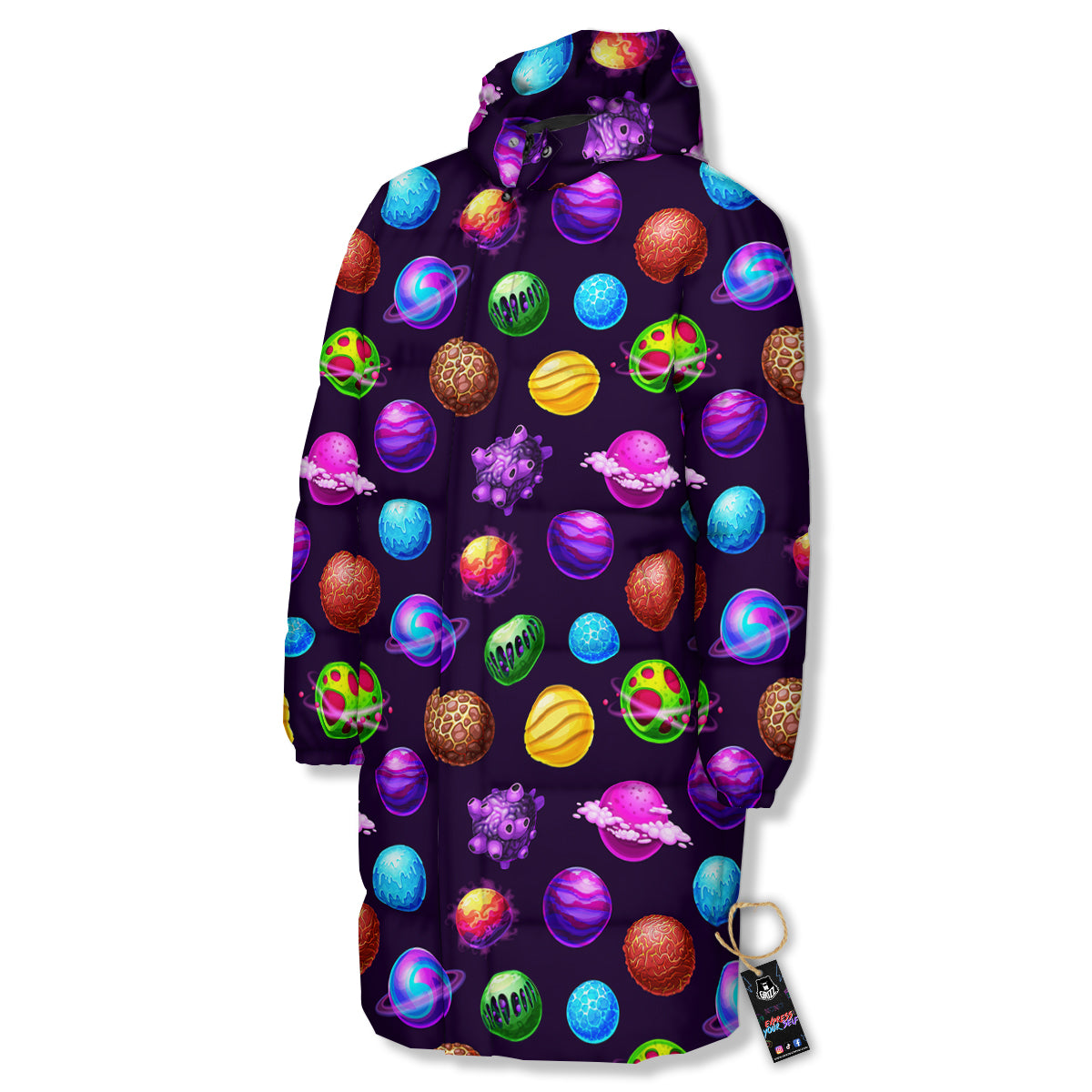 Galaxy Planets And Space Stars Colorful Print Pattern Long Down Jacket