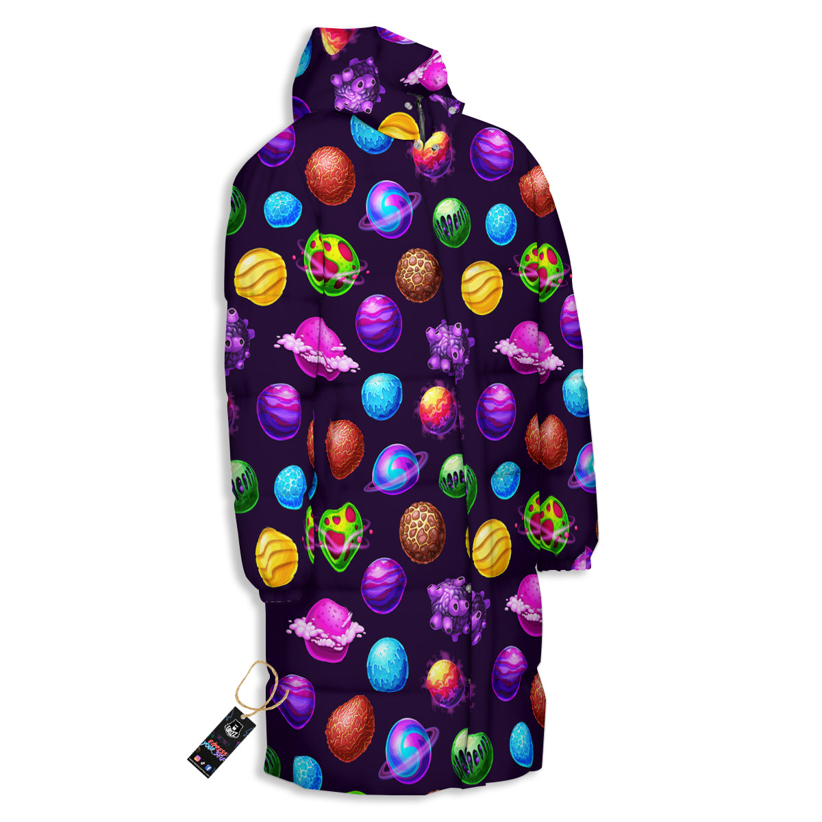 Galaxy Planets And Space Stars Colorful Print Pattern Long Down Jacket